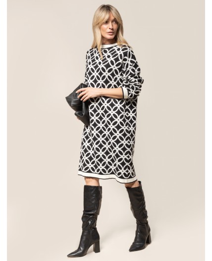 Платье вязаное женское черный-белый