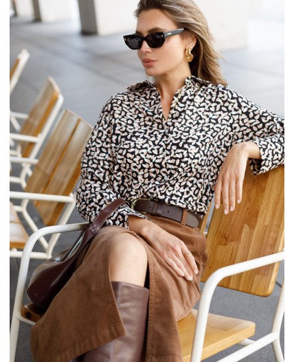 Блузка женская черный-бежевый