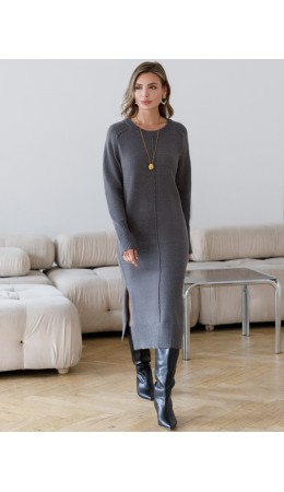 Платье вязаное женское темно-серый меланж