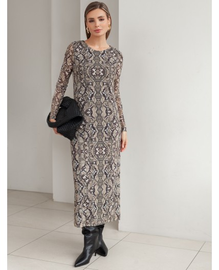 Платье женское коричневый-бежевый змея