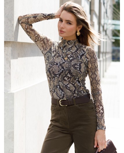 Блузка женская коричневый-бежевый змея