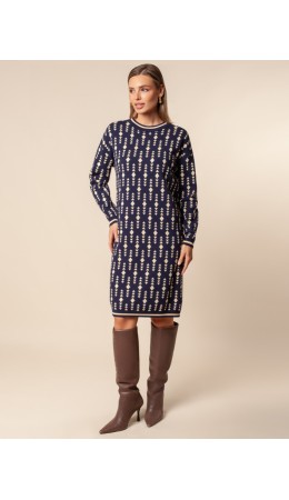 Платье вязаное женское синий-бежевый