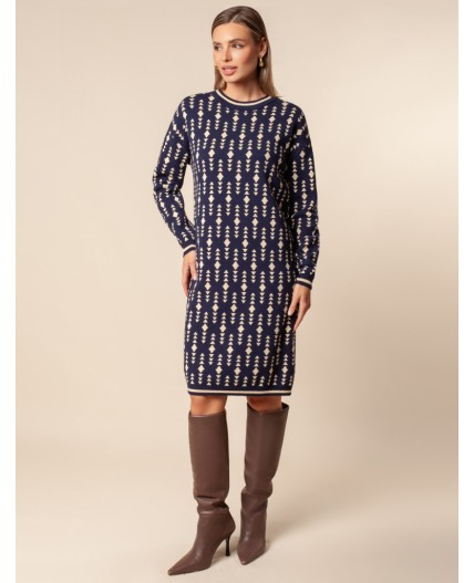 Платье вязаное женское синий-бежевый