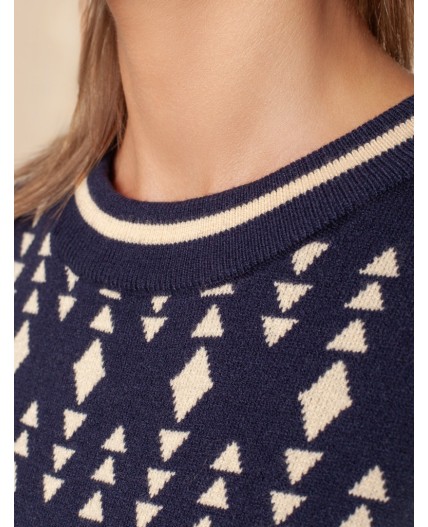 Платье вязаное женское синий-бежевый