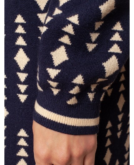 Платье вязаное женское синий-бежевый