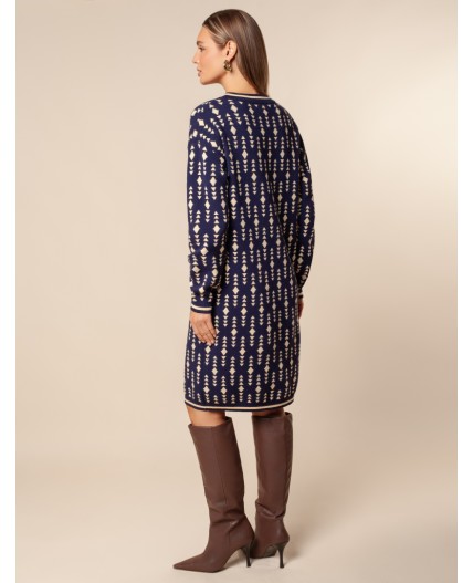 Платье вязаное женское синий-бежевый