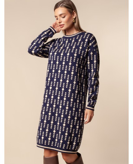 Платье вязаное женское синий-бежевый