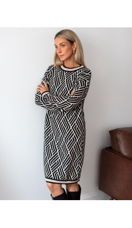 Платье вязаное женское черный-бежевый