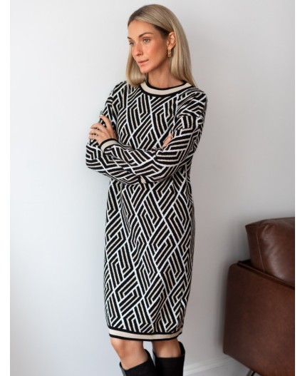 Платье вязаное женское черный-бежевый