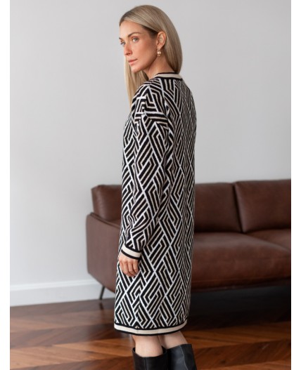 Платье вязаное женское черный-бежевый