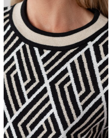 Платье вязаное женское черный-бежевый