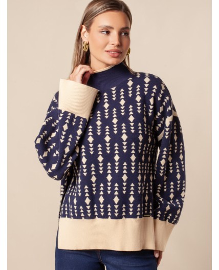 Свитер женский синий-бежевый