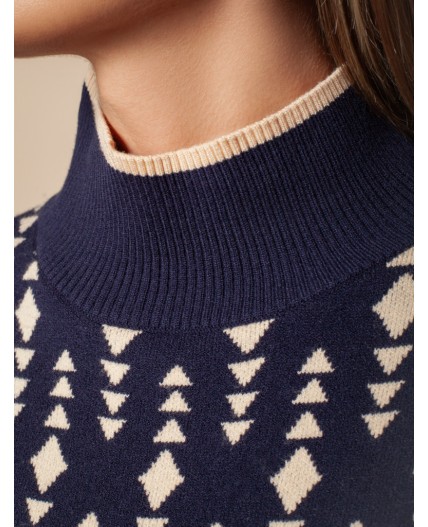 Свитер женский синий-бежевый