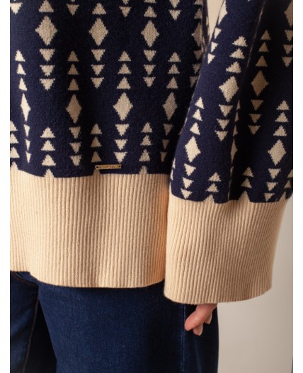 Свитер женский синий-бежевый