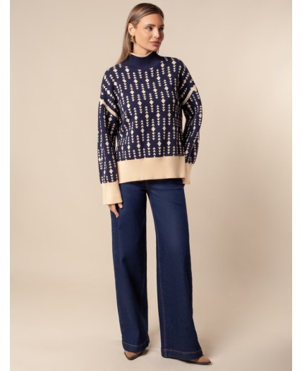 Свитер женский синий-бежевый