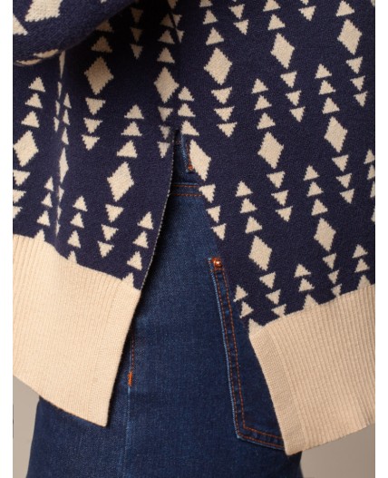 Свитер женский синий-бежевый