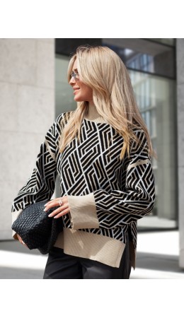 Свитер женский черный-бежевый