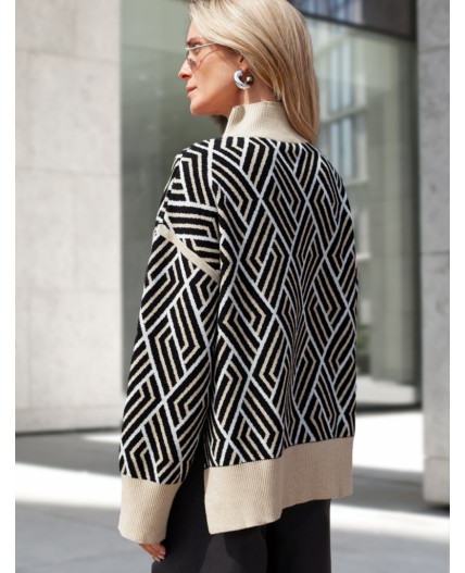 Свитер женский черный-бежевый