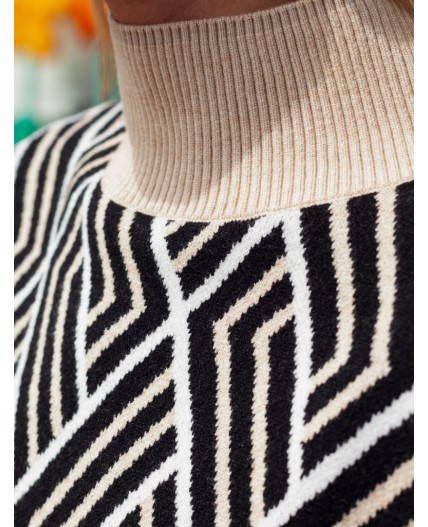 Свитер женский черный-бежевый