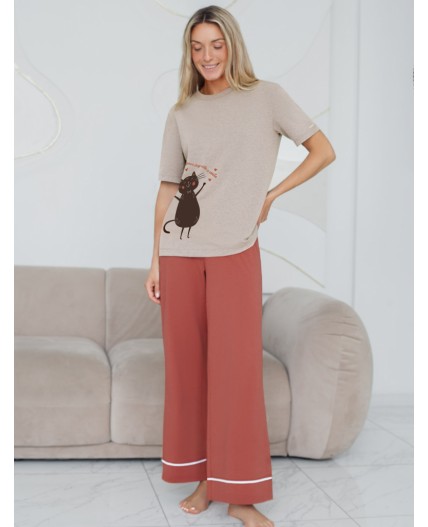 Брюки домашние женские кирпичный