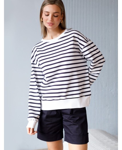 Джемпер женский белый-т.синий полоса