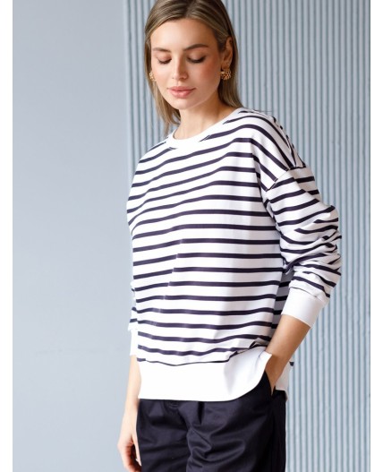 Джемпер женский белый-т.синий полоса