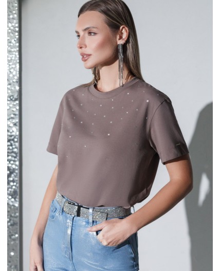 Футболка женская кофе_стразы