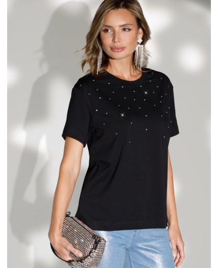 Футболка женская черный_стразы