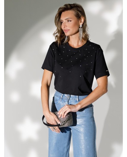 Футболка женская черный_стразы