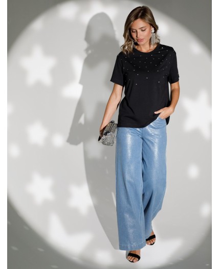 Футболка женская черный_стразы