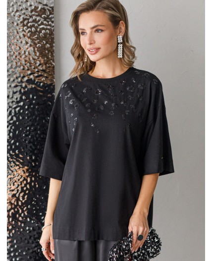 Футболка женская черный_пайетки