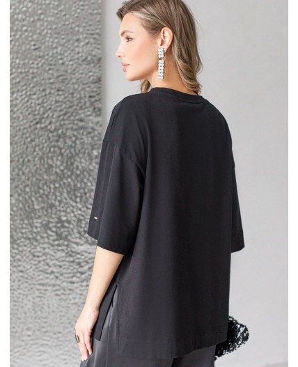 Футболка женская черный_пайетки