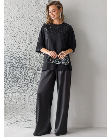 Футболка женская черный_пайетки