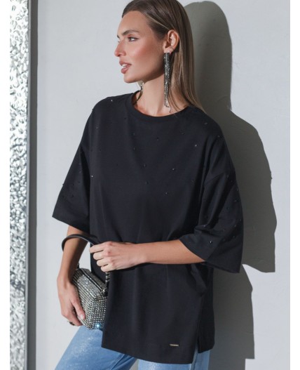 Футболка женская черный_стразы