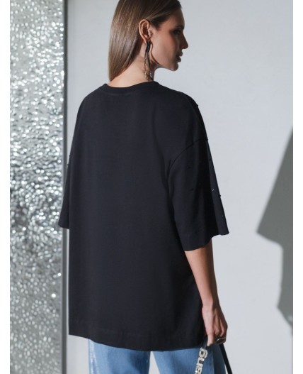 Футболка женская черный_стразы