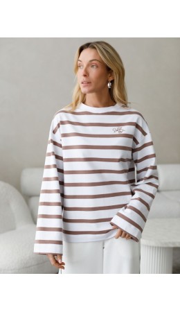 Джемпер женский белый-кофе полоса