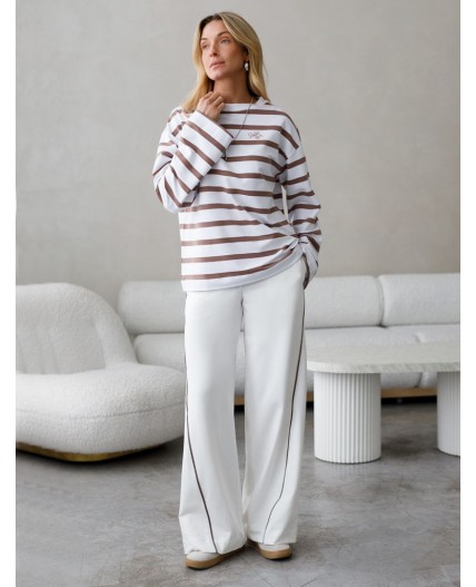 Джемпер женский белый-кофе полоса