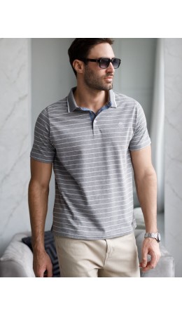 Футболка-Поло мужская белый-серый