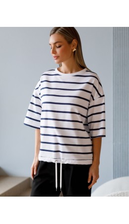 Футболка женская белый-т.синий полоса