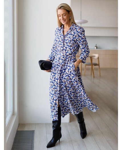 Платье женское синий-бежевый