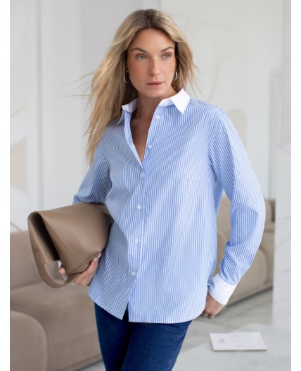 Блузка женская голубой-белый