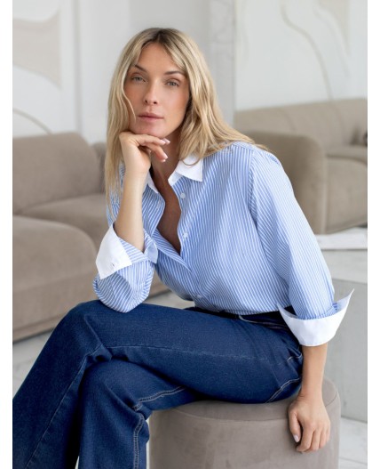 Блузка женская голубой-белый