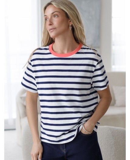Футболка женская белый-т.синий полоса