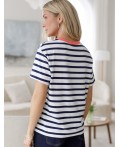Футболка женская белый-т.синий полоса