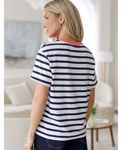 Футболка женская белый-т.синий полоса