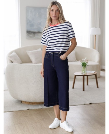 Футболка женская белый-т.синий полоса