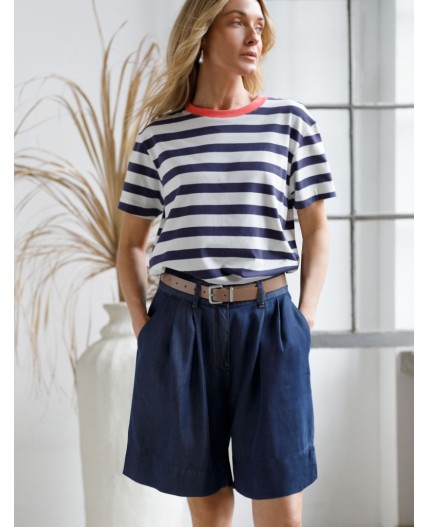 Футболка женская белый-т.синий полоса