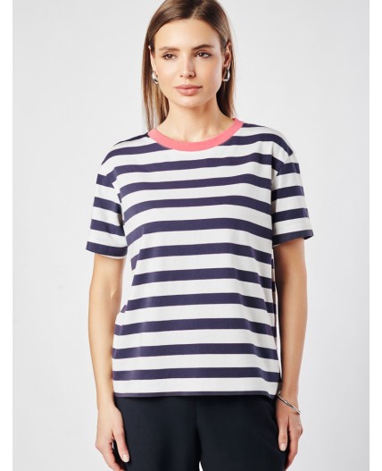 Футболка женская белый-т.синий полоса