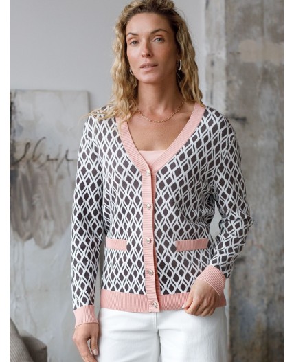 Кардиган женский кофейный-белый