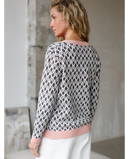 Кардиган женский кофейный-белый